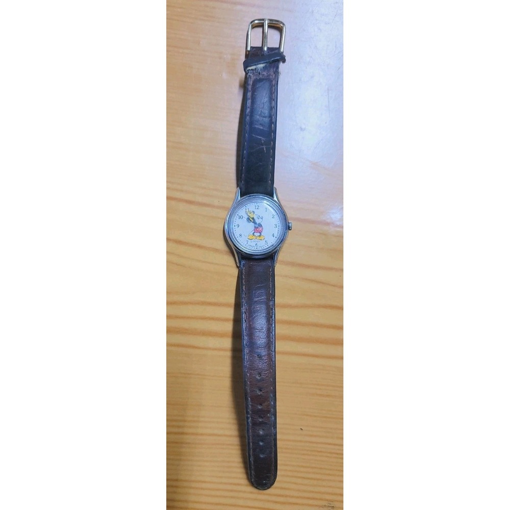 Vintage Disney Mickey Mouse Lorus Quartz Watch Leather Band Dead Battery